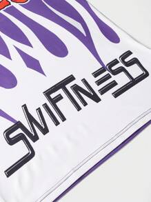 ROMWE MEN Street Life Guys Fire Letter Graphic Tee - Purple - View 4