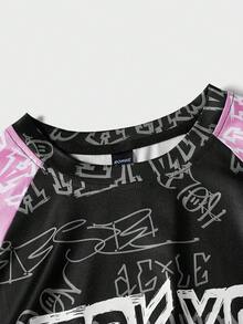 ROMWE MEN Street Life Guys Color-block Letter Graphic Raglan Sleeve Tee - Multicolor - View 4