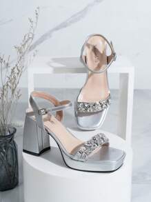 Women's Summer Fashion Silver Thick Bottom High Heel Sandals, Wedge Heels Suitable For Wedding,Party And Dresses
