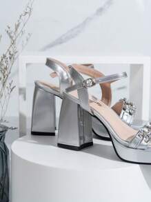 Women's Summer Fashion Silver Thick Bottom High Heel Sandals, Wedge Heels Suitable For Wedding,Party And Dresses
