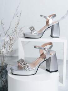Women's Summer Fashion Silver Thick Bottom High Heel Sandals, Wedge Heels Suitable For Wedding,Party And Dresses