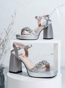 Women's Summer Fashion Silver Thick Bottom High Heel Sandals, Wedge Heels Suitable For Wedding,Party And Dresses
