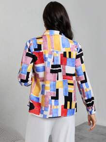 SHEIN Clasi In Địa lý Nút phía trước Áo sơ mi - Nhiều màu - Xem 3