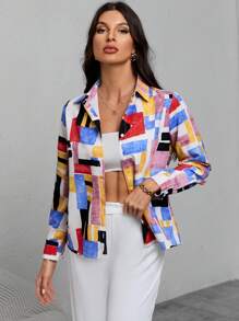 SHEIN Clasi In Địa lý Nút phía trước Áo sơ mi - Nhiều màu - Xem 1