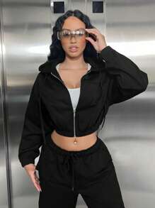 SHEIN SXY 黑色羊毛连帽套衫 - 黑色 - 查看 9