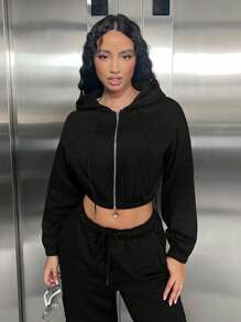 SHEIN SXY 黑色羊毛连帽套衫 - 黑色 - 查看 11