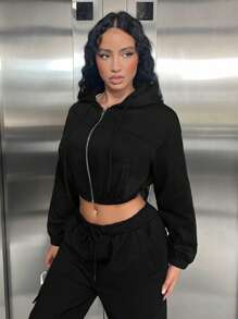 SHEIN SXY 黑色羊毛连帽套衫 - 黑色 - 查看 12