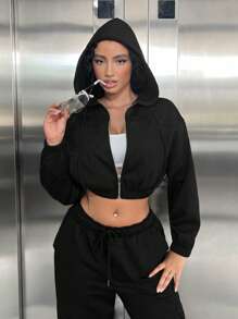 SHEIN SXY 黑色羊毛连帽套衫 - 黑色 - 查看 13