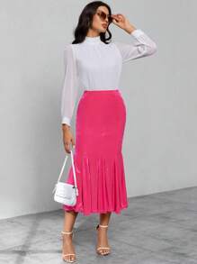 SHEIN Privé 素色魚尾短裙 - 玫紅色 - 查看 5