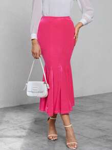 SHEIN Privé 素色魚尾短裙 - 玫紅色 - 查看 6