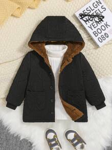 SHEIN Baby Jungen Mantel mit Kapuze, Zwei Taschen, Teddy Futter, ohne Pullover