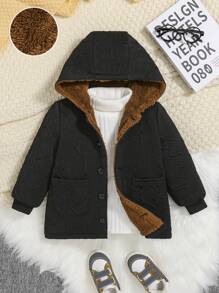 SHEIN Baby Jungen Mantel mit Kapuze, Zwei Taschen, Teddy Futter, ohne Pullover