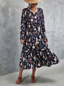 SHEIN Unity In hoa Cà vạt Xù Hoa Sen Đầm - Nhiều màu - Xem 6