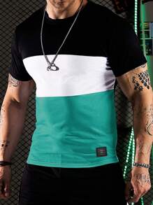 Manfinity Homme 男士大码撞色貼布細節T恤 - 彩色 - 查看 1