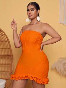SHEIN SXY Plus Ruffle Trim Tube Bodycon Dress - Orange - View 3