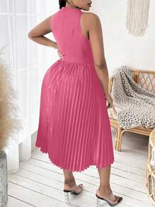 SHEIN SXY 大碼交叉百褶掛脖洋裝不附腰帶 - 粉色 - 查看 2