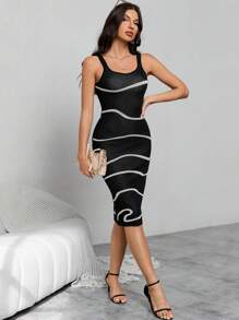 SHEIN Privé Striped Bodycon Sweater Dress
