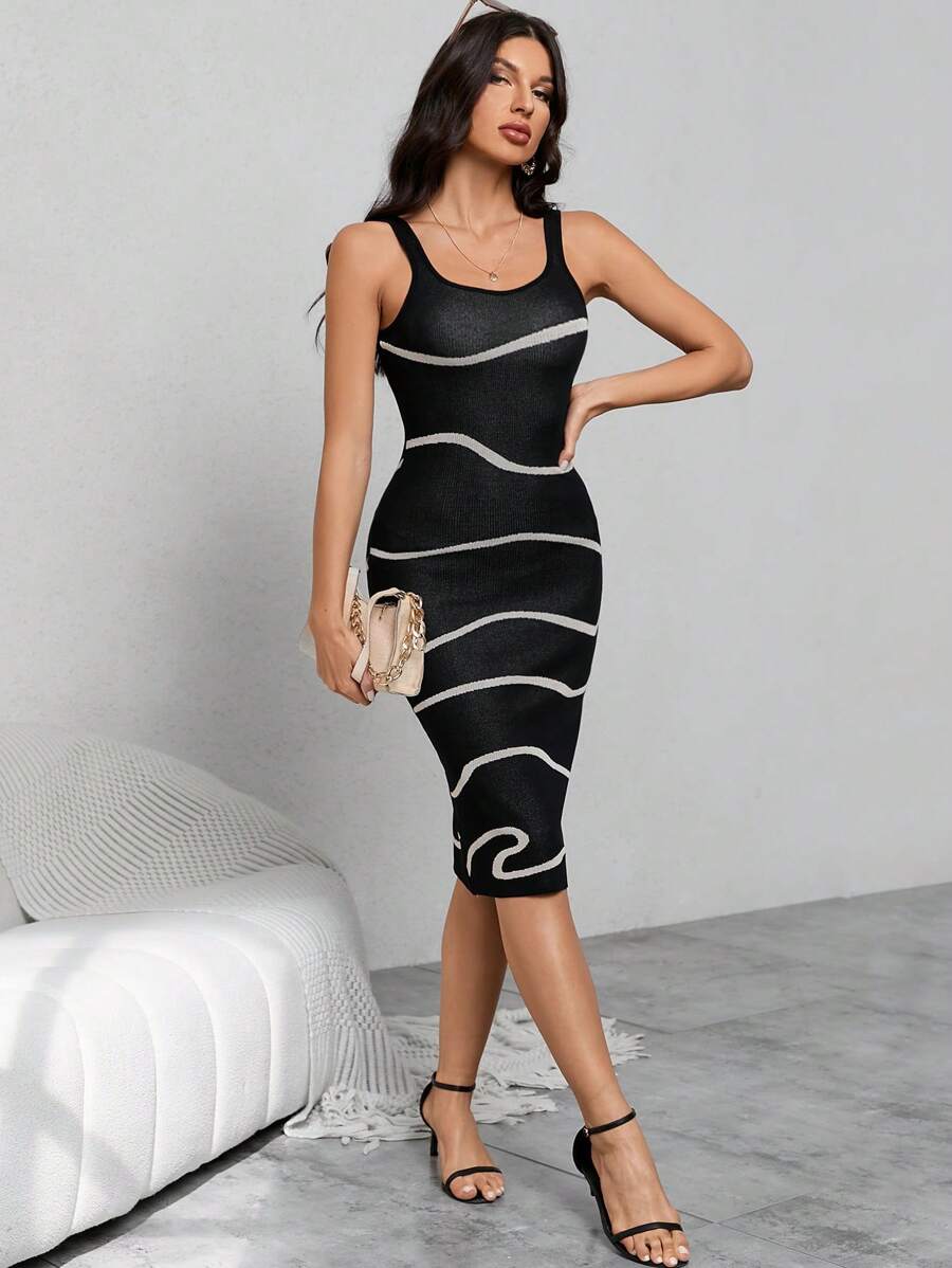 SHEIN Privé Striped Bodycon Sweater Dress