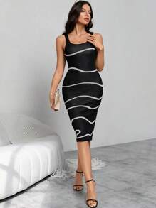 SHEIN Privé Striped Bodycon Sweater Dress