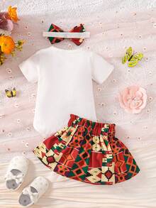 女嬰蝴蝶圖案連體衣和紙袋腰半身裙和頭巾 - 彩色 - 查看 2