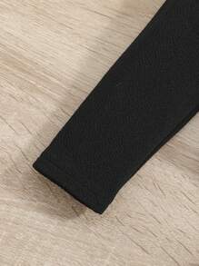 SHEIN Serisse Kids 年轻女孩纯色合身休闲串珠羊腿袖短夹克 - 黑色 - 查看 6