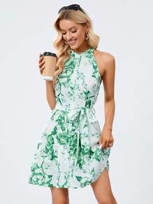 SHEIN Clasi 印花腰帶掛脖連衣裙 - 彩色 - 查看 5