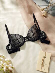 Sujetador con encaje floral con aro - Negro - Ver 5
