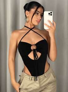 SHEIN ICON Body con abertura con cordón delantero de cuello halter de espalda abierta