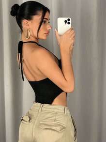 SHEIN ICON Body con abertura con cordón delantero de cuello halter de espalda abierta