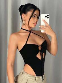 SHEIN ICON Body con abertura con cordón delantero de cuello halter de espalda abierta