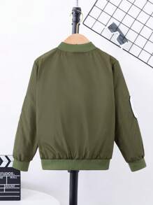SHEIN Tween Boy Letter Patched Detail Bomber Jacket Without Tee - Army Green - View 2