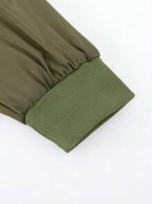 SHEIN Tween Boy Letter Patched Detail Bomber Jacket Without Tee - Army Green - View 5