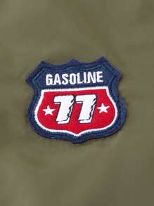 SHEIN Tween Boy Letter Patched Detail Bomber Jacket Without Tee - Army Green - View 7