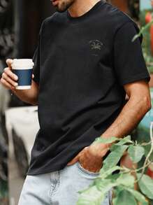 Men Tropical Print Tee - Black - View 1