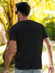 Men Tropical Print Tee - Black - View 2