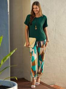 EMERY ROSE de manga murciélago Top & con estampado geométrico Pantalones