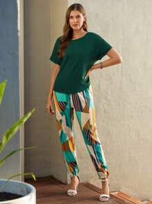 EMERY ROSE de manga murciélago Top & con estampado geométrico Pantalones