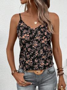 SHEIN VCAY 印花吊帶上衣 - 黑色 - 查看 4