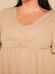 SHEIN Belle Plus Solid Butterfly Sleeve Ruched Front Bridesmaid Dress - Khaki - View 6