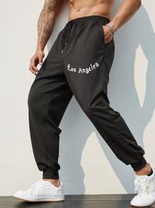 Manfinity Homme Nam Plus Đồ họa Chữ cái Eo dây rút Quần thể thao - màu đen - Xem 4