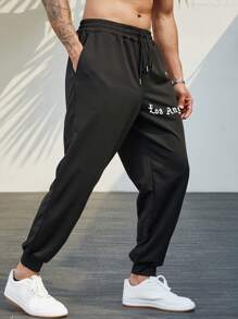 Manfinity Homme Nam Plus Đồ họa Chữ cái Eo dây rút Quần thể thao - màu đen - Xem 3