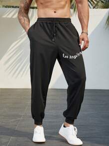 Manfinity Homme Nam Plus Đồ họa Chữ cái Eo dây rút Quần thể thao - màu đen - Xem 6