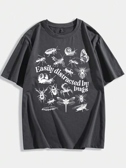 Goth Men Insects Print Tee, School, 2000s Style