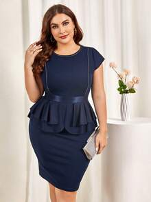 CurvySweet 大碼荷葉邊荷葉邊下擺腰緊身連衣裙 - 藏蓝色 - 查看 4