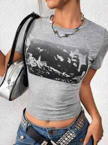 Gothic Valentine  Print T-Shirt - Grey - View 1