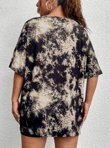 Flirla Plus Tie Dye Cutout Front Drop Shoulder Tee For Summer - Khaki - View 2