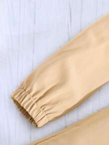 SHEIN Cô gái Túi có nắp Dây kéo Áo khoác & Ngắn - Màu Khaki - Xem 5