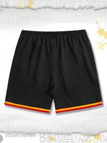 ROMWE MEN Harry Potter | ROMWE 男士字母和卡通圖案條紋飾邊腰部抽繩短褲 - 黑色 - 查看 2