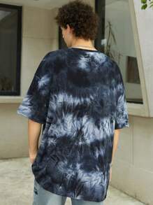 Manfinity Roghcode 男士紮染太陽&標語圖案落肩T恤 - 彩色 - 查看 2