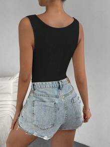 Chiquease Solid Draped Front Tank Bodysuit - Black - View 2